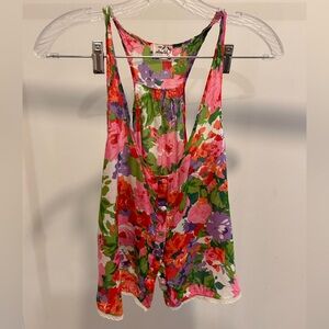 Free People Floral Tank Top - Pink, Green, Purple
